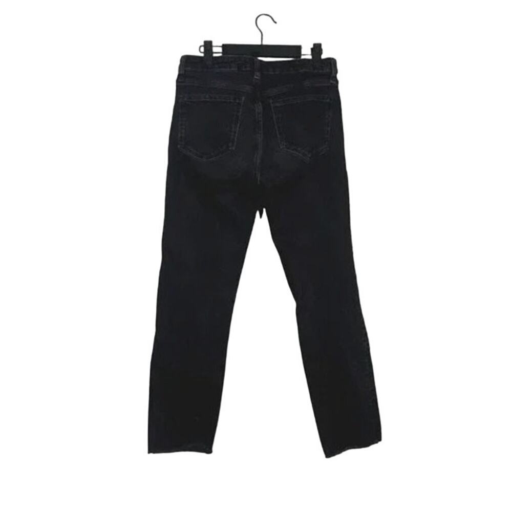 ZARA Straight Leg Cropped High Waisted Stretch Jeans Raw Hem 6 Rinsed Black - Picture 12 of 15